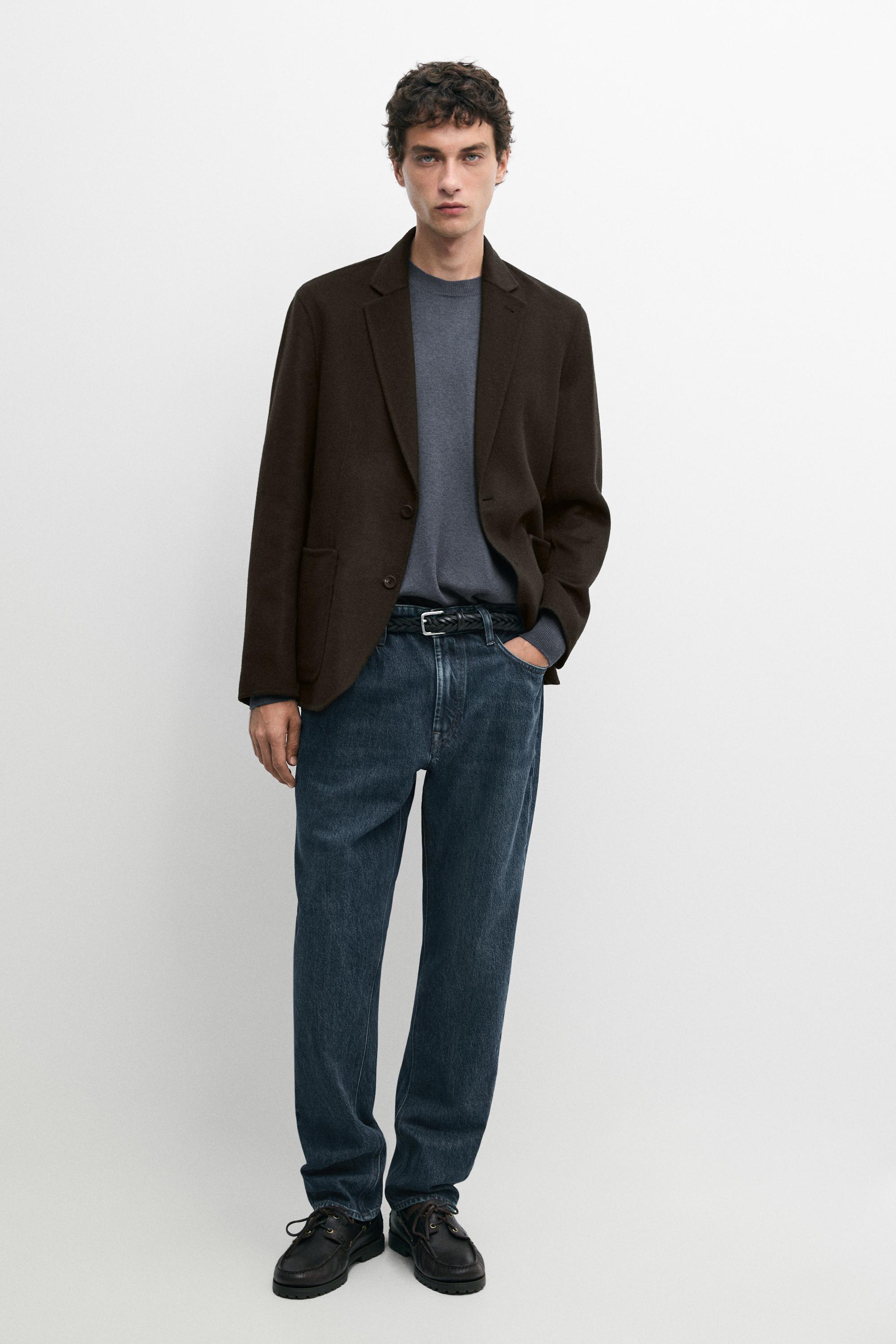 Double-layer wool blend blazer
